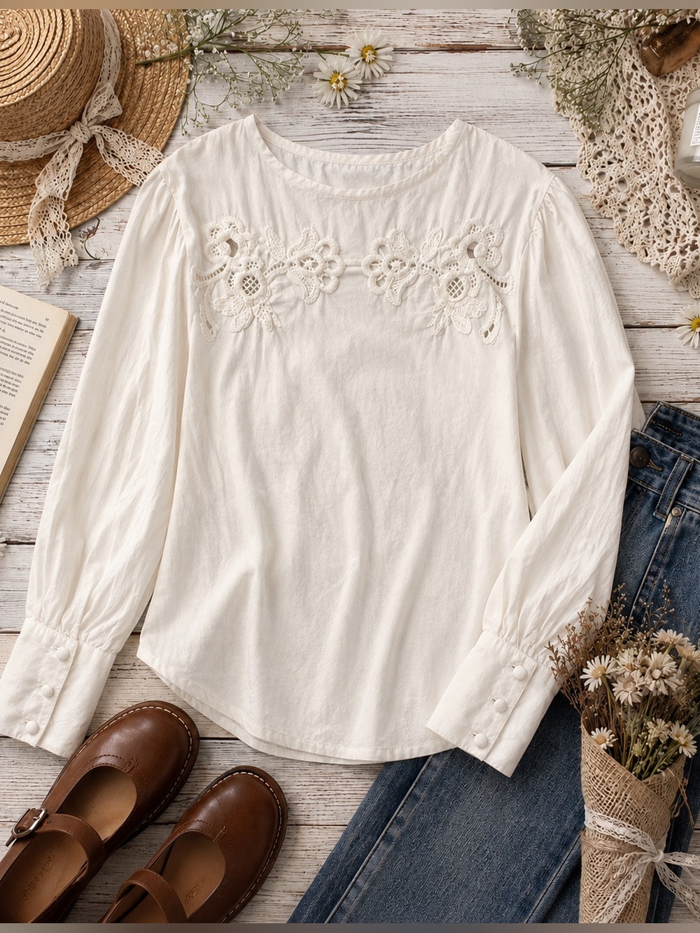 Bohme | White Embroidered Top Sz M EUC - Picture 2 of 12